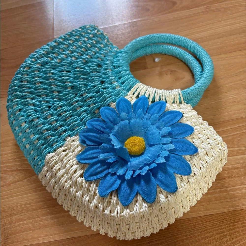 Woven Straw beach bag with Round Handle - Picture 3 of 8